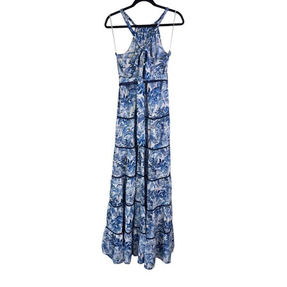 NWT The Sang Boutique Blue & White Tropical Floral Tiered Maxi Dress Large Long - Picture 9 of 16